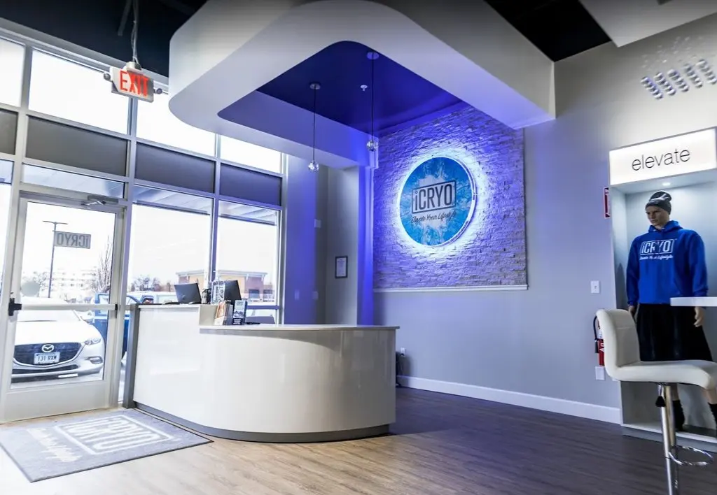 iCRYO Okatie-Bluffton interior showing modern reception area with illuminated logo